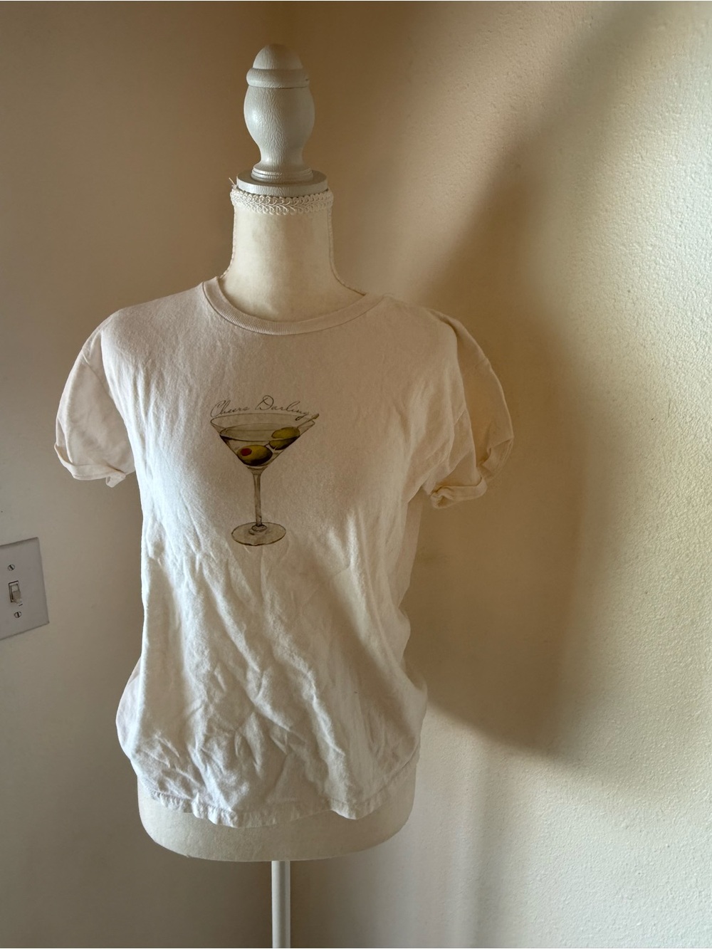 Anthropologie Cream Short-Sleeve Martini Graphic Tee